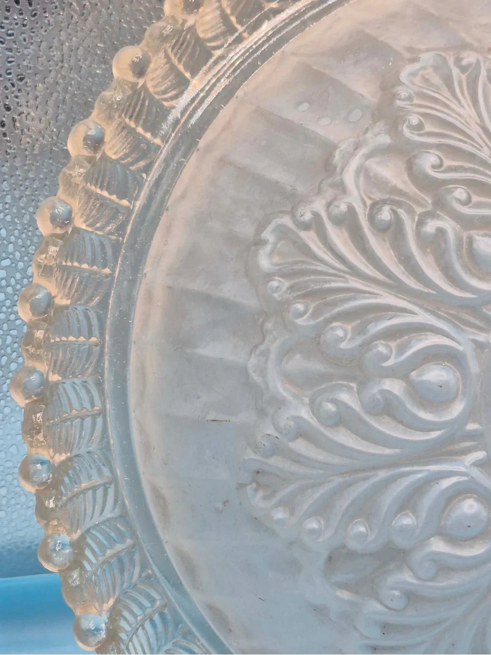 Antique 1930s Frosted Light Blue Glass Ceiling Light Shade Cover by Moe Bridges